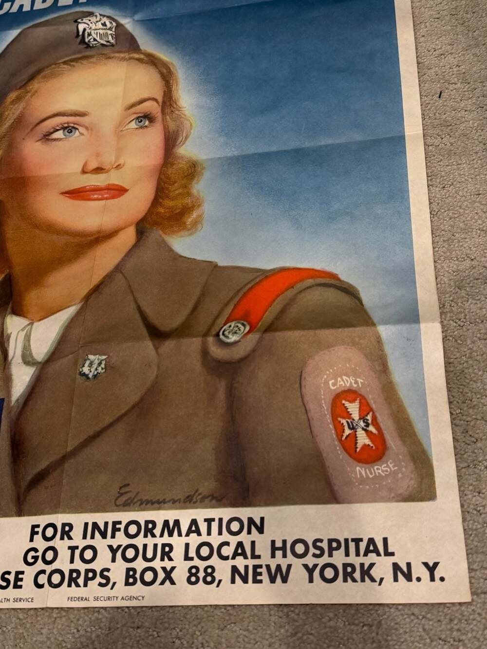 Vintage 1940s U.S. Cadet Nurse Corps Recruitment Poster by Edmundson